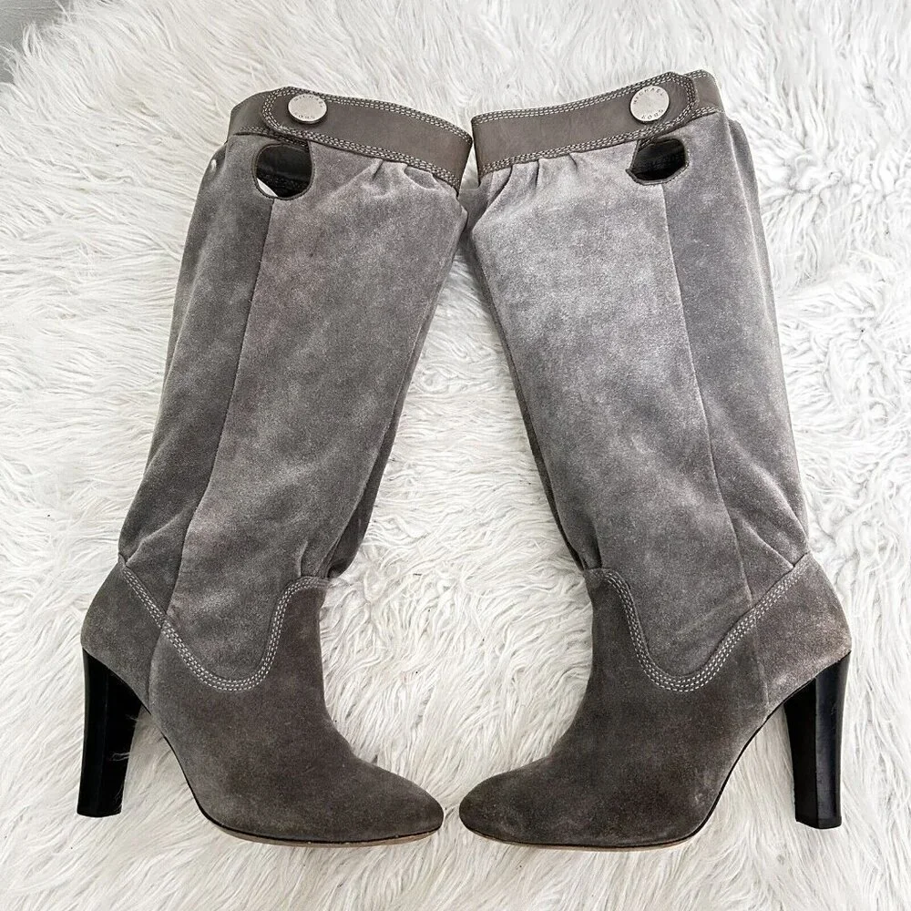 MICHAEL‎ MICHAEL KORS Tall Slouchy Shaft Boots Stale Grey Suede Leather Size 7 M